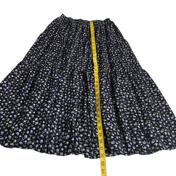 Vintage Enywear Enytime Skirt OS Petite Blue Floral Tiered Midi Cottagecore Boho - Picture 11 of 14